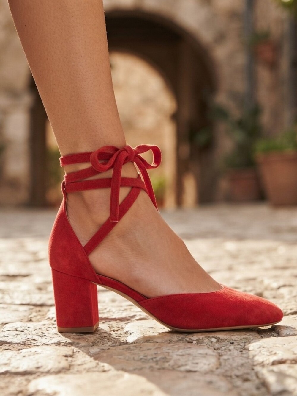 J. Crew Sophia Red Suede Block Heels 7